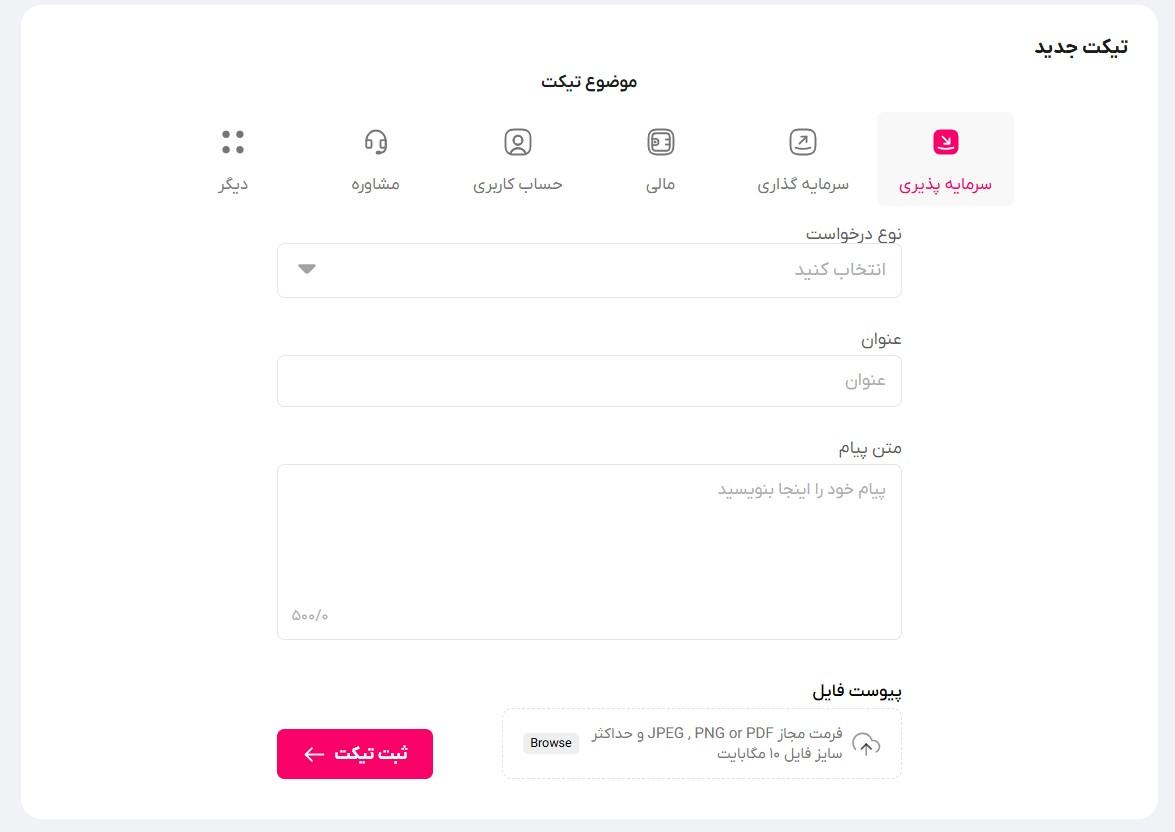تیکت پشتیبانی ایده‌فاند